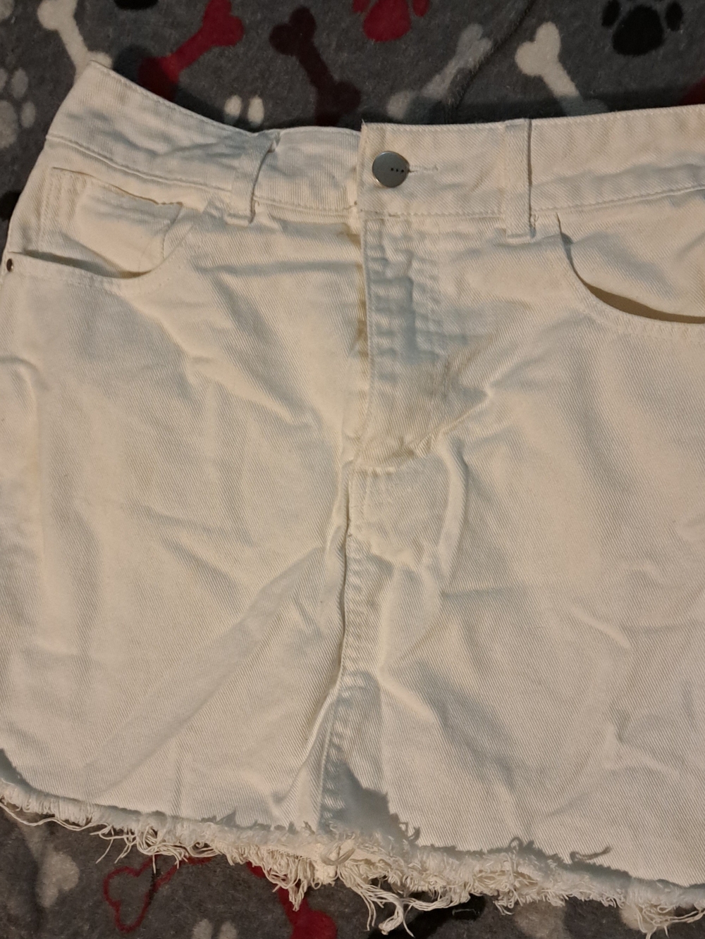 White Denim Mini Skirt with Frayed Hem